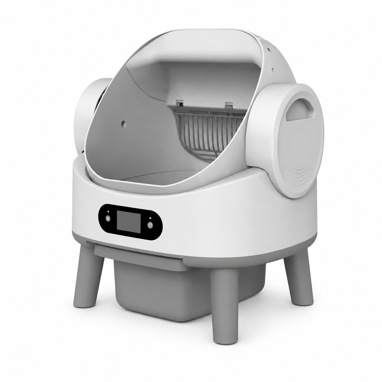 Automatische, geruchsneutrale Katzentoilette mit Geruchsneutralisierung, App-Steuerung und quadratischer Form – kompakt (0,24 m²), aus ABS/PP, 11 kg Gewicht, 68 l Fassungsvermögen.
